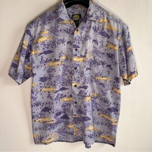 Cabela's Fish Print Button Up Shirt Mens Sz L Short Sleeve 100% Cotton